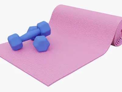 Dumbbells and yoga mat 3D model