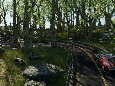 Car in Forest Highway Scene 3D model