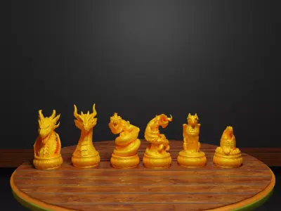 Dragon Chess Set Dragon Character Chess Pieces 3D print model