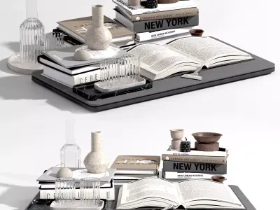 Decorative set 1 coffee table with books Low-poly 3D model
