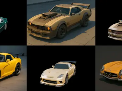 Sport Car bundle 10 pack 100 glb 3D model