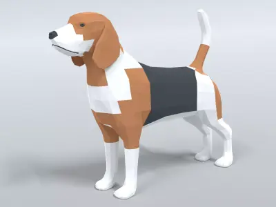 Low Poly Cartoon Beagle Dog Low-poly 3D model