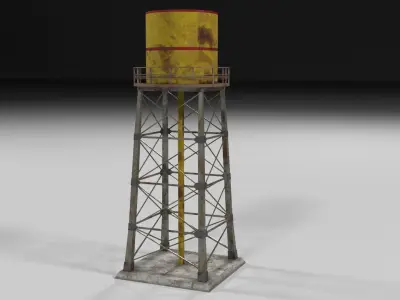 Yellow rusty water tower for game Low-poly 3D model