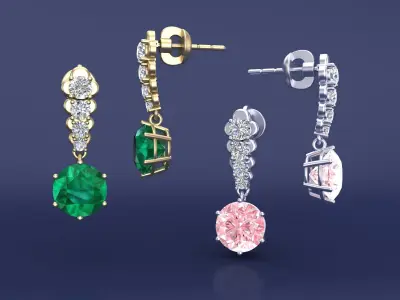Elegant Gems and Diamond Earrings 3D Jewelry CAD  3D print model
