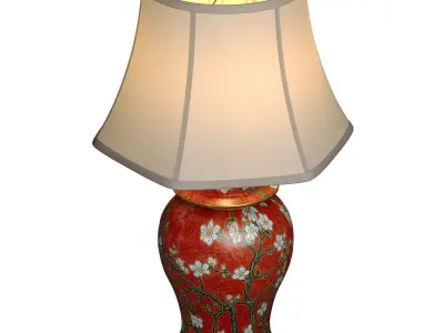 Sakura Red Ceramic Ginger Jar Nightstand European Table Lamp 3D model