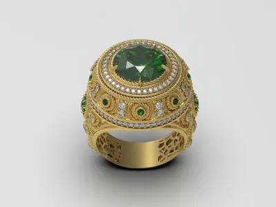 Mens Ring with Large Round Stone  3D Model 3D print model