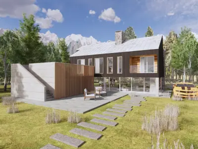 3D Visualization Modern Cabin House in Nature Low-poly 3D model