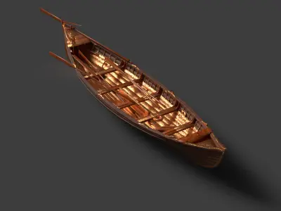 Chinese wooden boat   Low-poly 3D model
