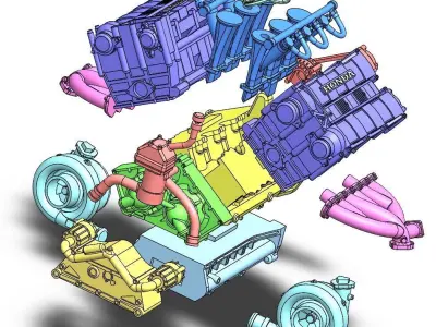 HIGH DETAIL McLaren MP4-4 Engine - 16 parts for 3D Printing 3D print model