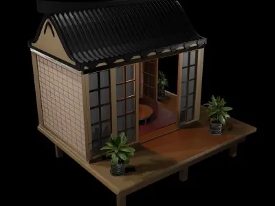 Japanese Garden Structure Teahouse Viewing Pavilions with plants Low-poly 3D model