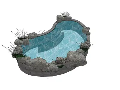 3D Rock Water Pond with Plants  Garden Water Feature 3D model