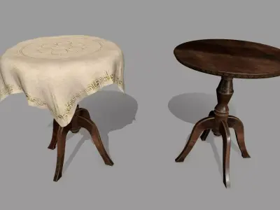 Table wooden with round top Low-poly 3D model