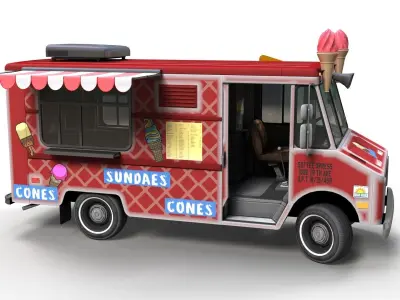 Icecream food truck Low-poly 3D model