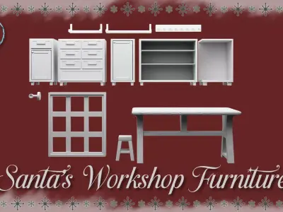 Santa Workshop Furniture Cabinets Tables Shelves and Windows 3D print model