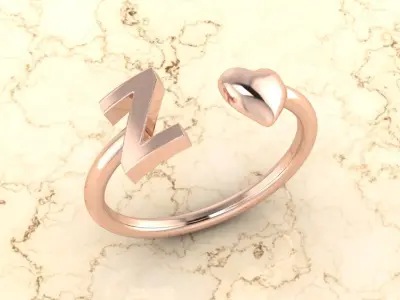 Alphabet Jewelry with Heart Ring Z 3D print model