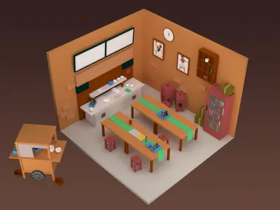 Restaurant stylized  Free low-poly 3D model