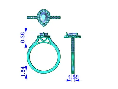 DR023 engagement ring pear halo 3D print model