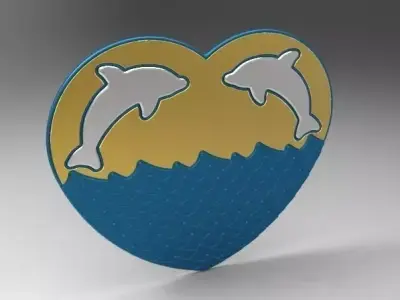Dolphins in heart Free 3D model