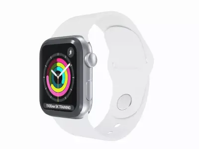 Apple Watch 3 - Silver Aluminium Case with White Sport Band Low-poly 3D model
