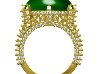 Green Cabochon Stone Split Shank Art Deco Ring 3D print model