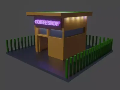 Low Poly Coffee Shop 3D Model Low-poly 3D model