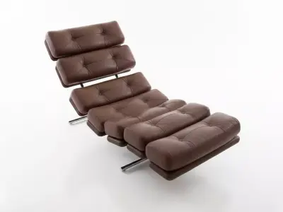 Modern Leather Chaise Lounge Brown Tufted Recliner 3D Low-poly 3D model
