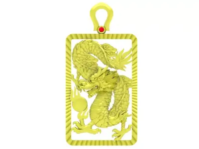 Rectangular Dragon Carved Pendant Jewelry 3989 3D print model