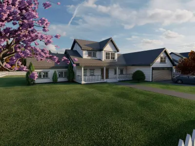 3D Villa 8 Model home with picket fence 3D model