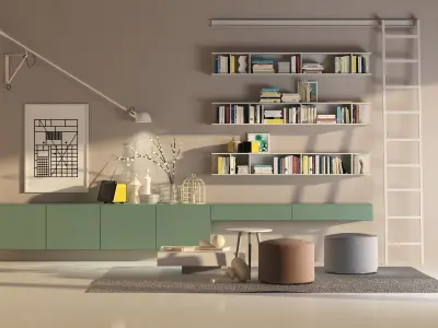 novamobili set modern living room with bookshelves and birdcage 3D model