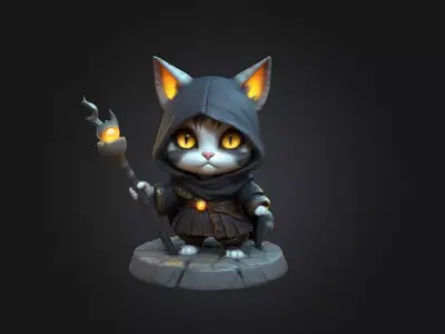 A Chibi Style Female Cat 3D Model Features Low-poly 3D model