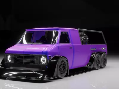 Custom 6x6  Van with Twin V8 Engines  Blender Vehicle Model 3D model