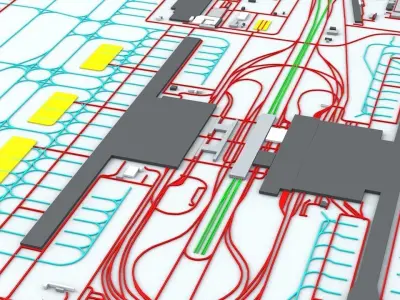 Shanghai Pudong PVG Airport Roads Buildings and Public Transport 3D model