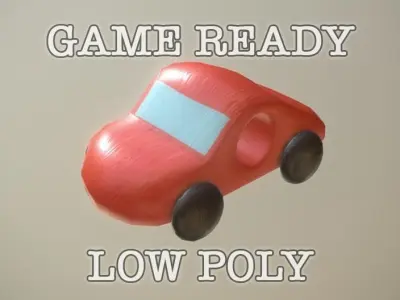 Wooden Toy Car Red low poly game ready Low-poly 3D model