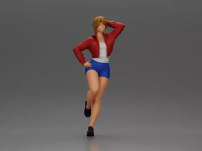 Sexy girl with short hair in mini jacket shorts leaning on a car 3D print model