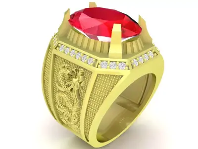 Luxury Oval Ruby Signet Men Ring 3D Model  3819 3D print model