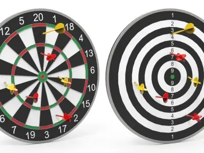 DartBoard - Realistic dart board with darts in center 3D model