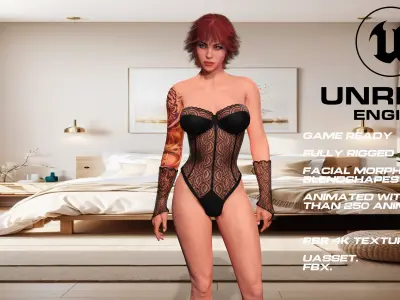 Tattoo girl full rigged - game ready - animated Low-poly 3D model