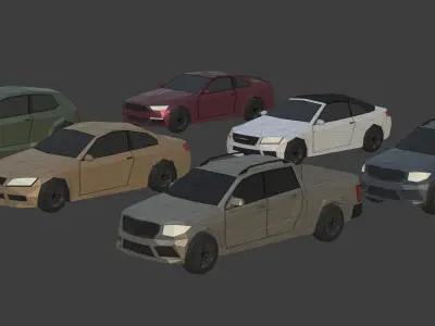Low Poly Polygon Generic Cars SUV Pickup Sedan Hatchback Cartoon Low-poly 3D model