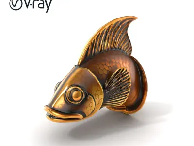 Bronze Fish Head Door Handle Sculpture model pack Low-poly 3D model