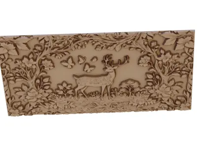 decor set wall panel deer relief mural CNC 55 3D model
