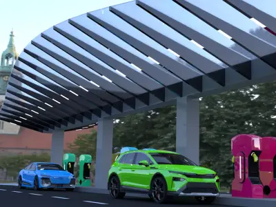 Charger with Skoda Audi and Tesla Robovan 3D model