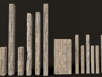 Wooden Planks and Beams - 13 pieces Low-poly 3D model