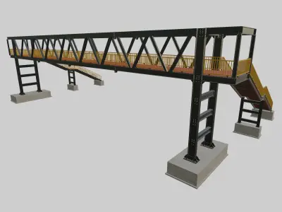 Steel Pedestrian Bridge - Two Columns - Truss Type-9 3D model