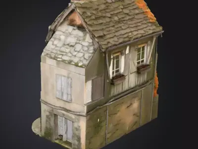 Rustic Old Timber and Stone House Medieval Village Asset Low-poly 3D model