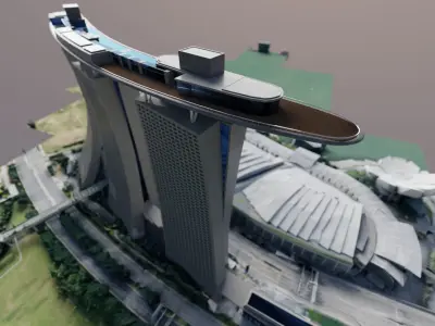 Singapore Marina bay Sands building Low-poly 3D model