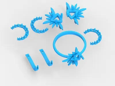 Set Green Chamomile Ring and Earring 3D print model