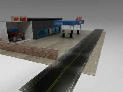 Gas station Free low-poly 3D model