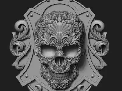 Skull ornament pedant and skull bas-relief 3D print model