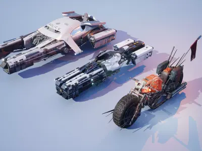 All 3 Sci-fi Vehicles Hover Bike Car 3D Model Rigged Low-poly 3D model