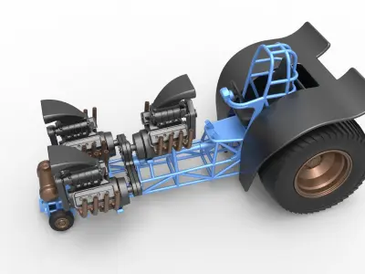 Pulling tractor 3 engines V8 Version 2 Scale 1 to 25 3D print model